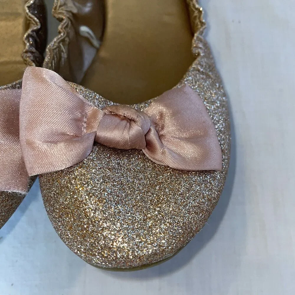 New York & Co. Ballet Slippers Womens Size 9 Medium Pink Glitter Bow Toe Slip On